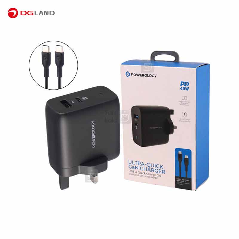شارژر دیواری 45 وات پاورولوژی مدل PWCUQC004 GaN 