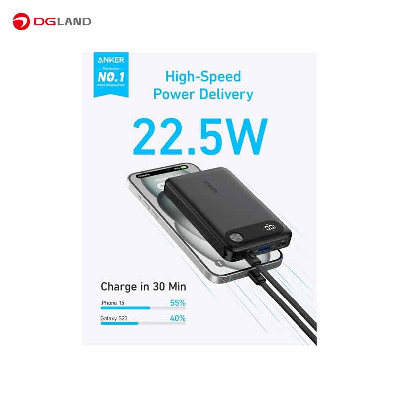 پاوربانک انکر مدل A1257 ظرفیت 10000 میلی آمپر ساعت به همراه کابل USB-C