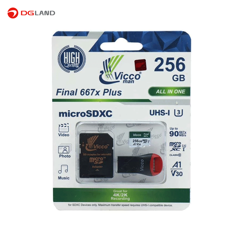 کارت حافظه microSDXC ویکومن مدل Final 667X کلاس 10 استاندارد UHS-I U3 سرعت 90MBps ظرفیت 256 گیگابایت همراه با آداپتور