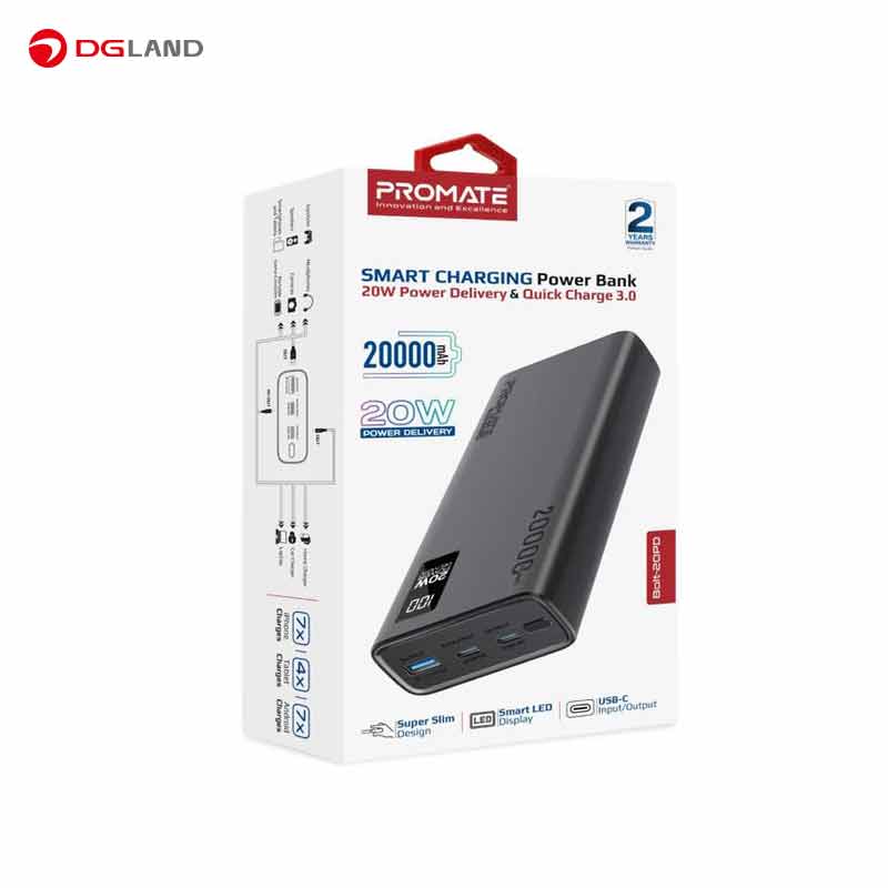 پاوربانک پرومیت مدل BOLT-20PD ظرفیت 20000 میلی آمپر ساعت