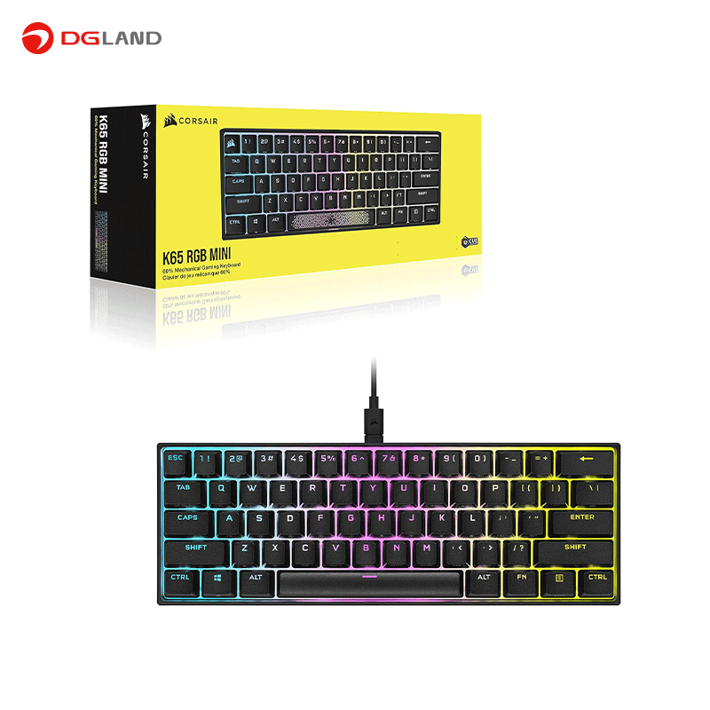 کیبورد مخصوص بازی کورسیر مدل K65 RGB MINI 60% CHERRY MX Speed
