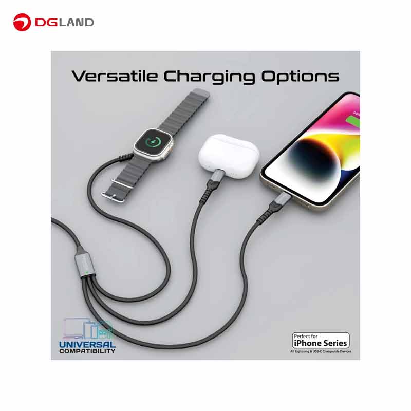 کابل USB-C به USB-C/ پد شارژ اپل واچ/ لایتنینگ پرومیت مدل ICHARGE-TRIO طول 1.5 متر