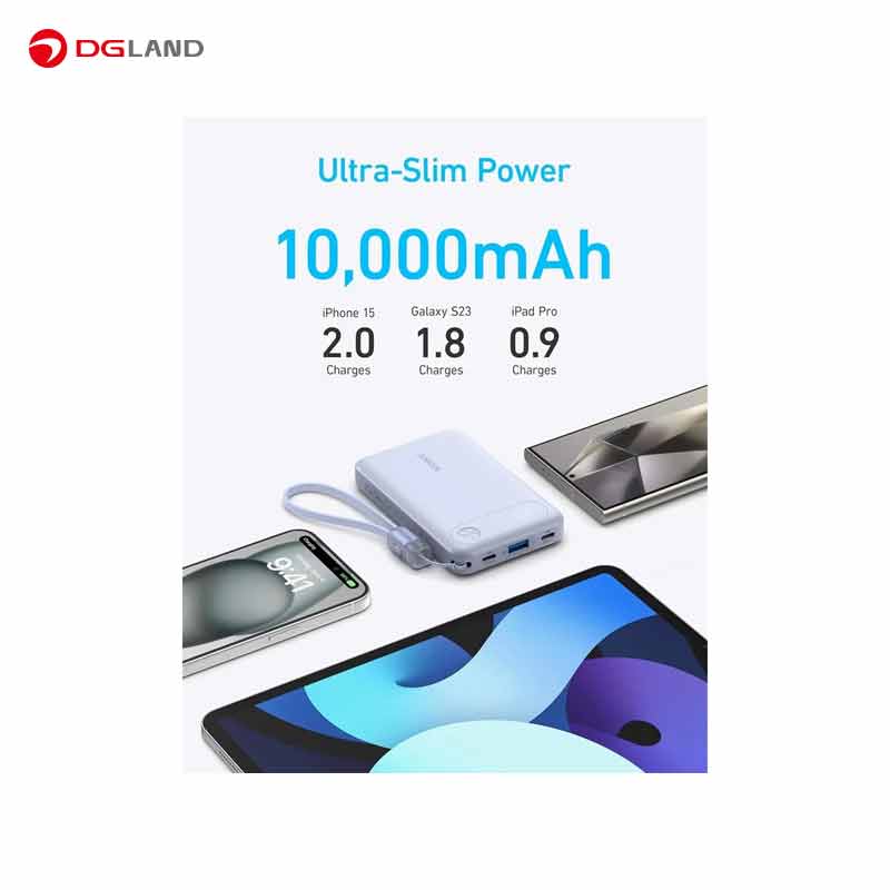 پاوربانک انکر مدل A1257 ظرفیت 10000 میلی آمپر ساعت به همراه کابل USB-C