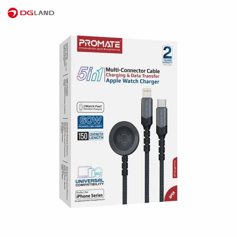 کابل USB-C به USB-C/ پد شارژ اپل واچ/ لایتنینگ پرومیت مدل ICHARGE-TRIO طول 1.5 متر