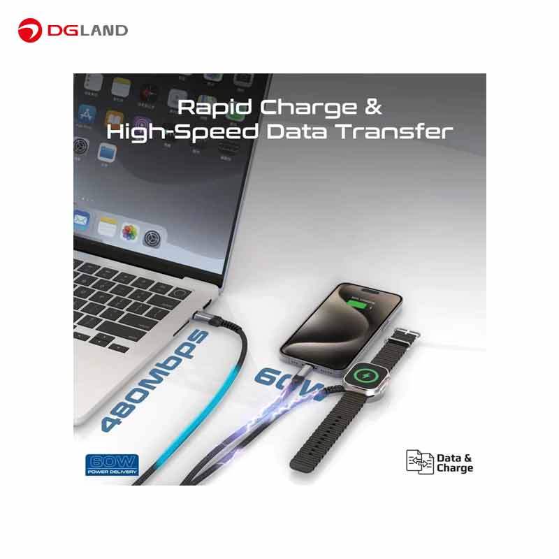کابل USB-C به USB-C/ پد شارژ اپل واچ/ لایتنینگ پرومیت مدل ICHARGE-TRIO طول 1.5 متر