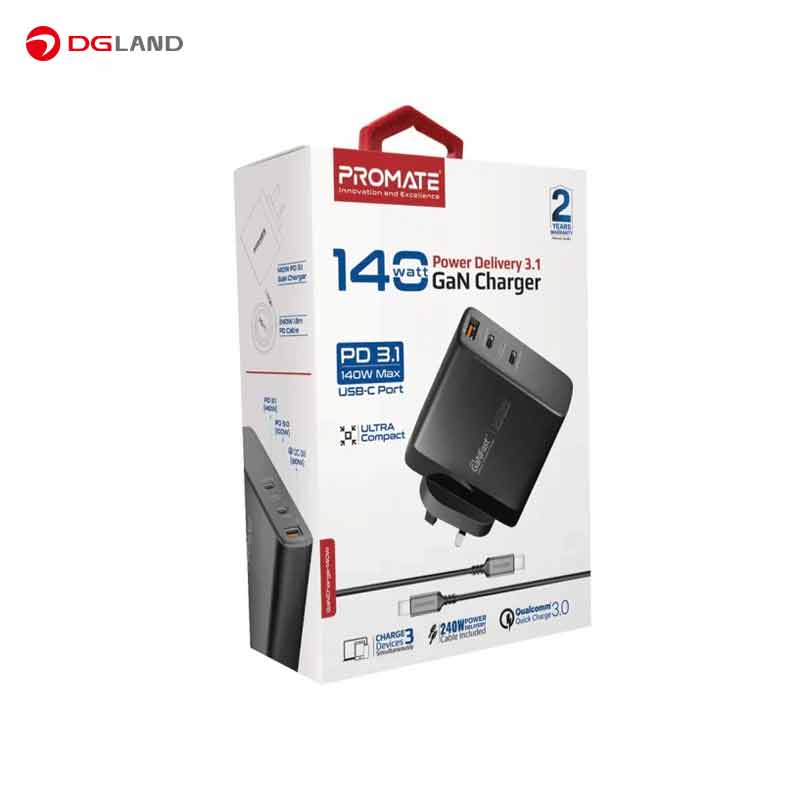 شارژر دیواری ۱۴۰ وات پرومیت مدل GANCHARGE-140W