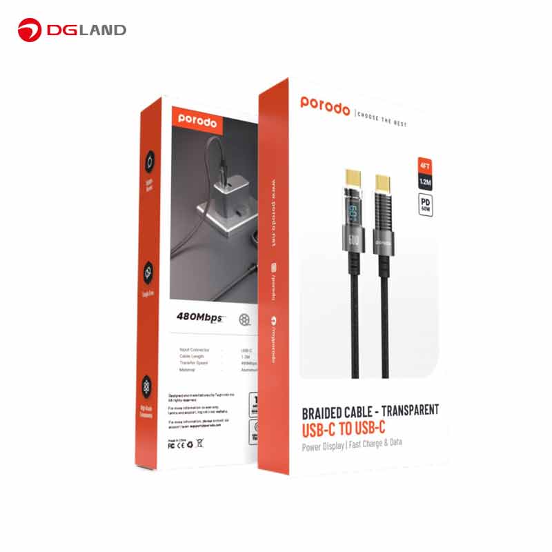 کابل شارژ تایپ سی پرودو مدل  PD-60CCD طول 1.2 متر 