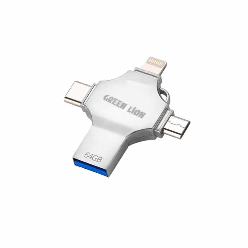 فلش مموری 4 کاره گرین لاین مدل Green Lion 4in1 GN4IN1USB64SL ظرفیت 64 گیگابایت 